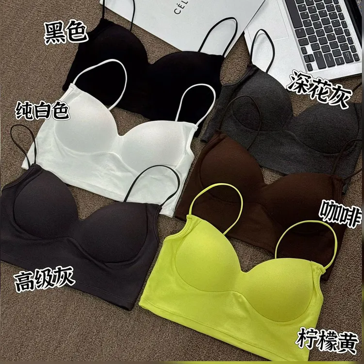 春季新款法式设计感小吊带短款背心一体式乳胶胸垫美背孕妇文胸