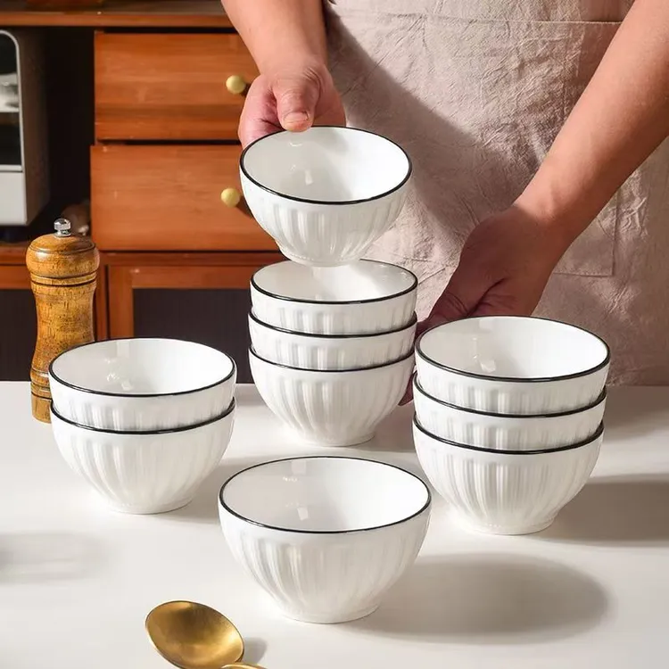 【8只装】4.6英寸南瓜花瓣黑边陶瓷餐具