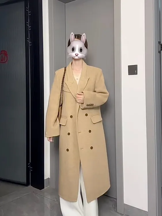 小月2025年韩版东大门正肩戗驳领秋冬新款大衣双面毛呢外套