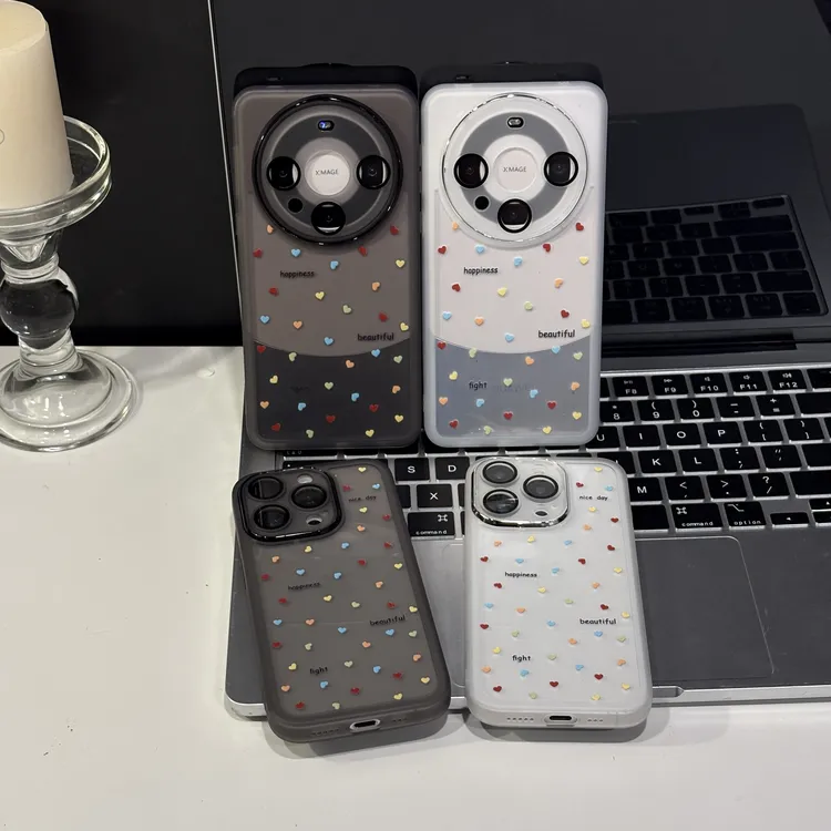 适用苹果17pro手机壳16pm金属镜框华为p70简约oppo小米15爱心波点