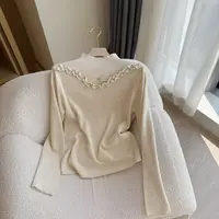 【豆子推荐】33321 冬季木耳边烫钻镂空立领打底长袖时尚内搭保暖