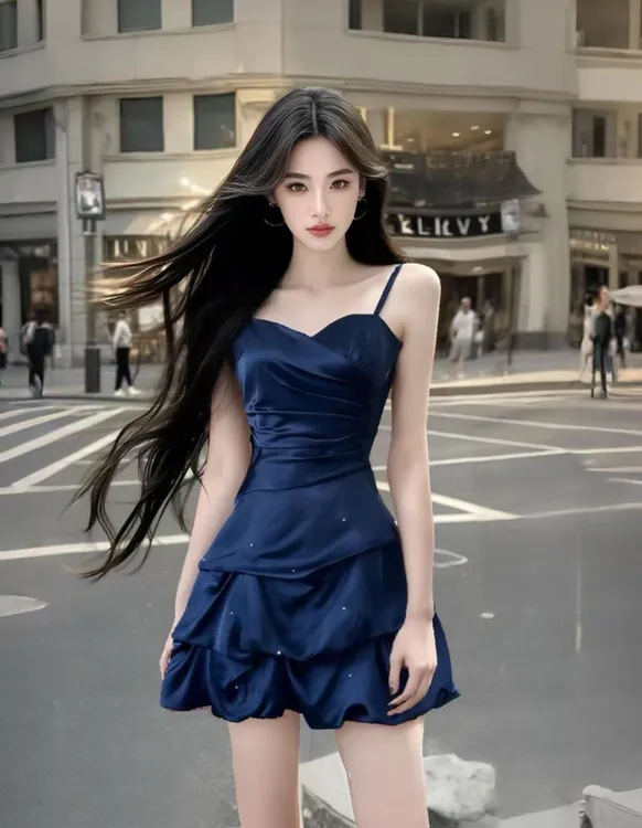 宝石蓝显白气质小众吊带连衣裙带钻时尚显瘦辣妹短裙新款爆款温柔