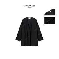 CatalpaLew「山喃」墟生美学山羊绒单扣极简设计锁温外套#C53186
