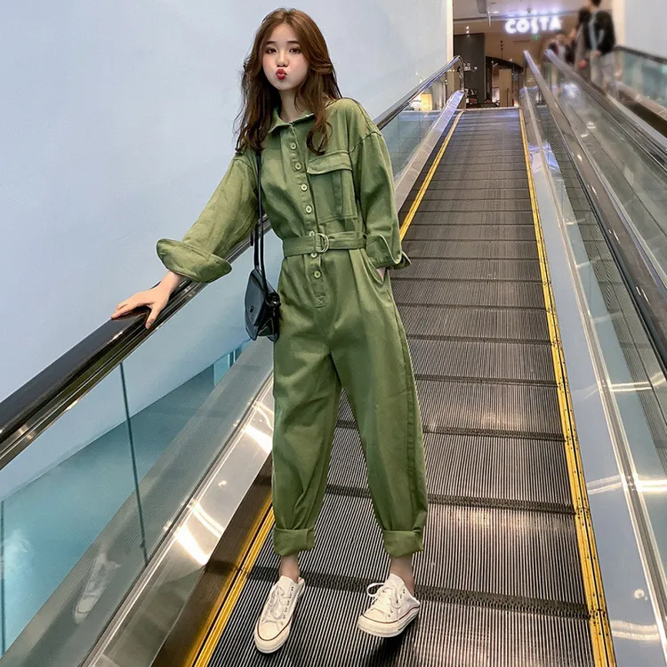 韩系牛仔连体裤女2025春新款韩版宽松ins超火连衣裤显瘦bf工装裤