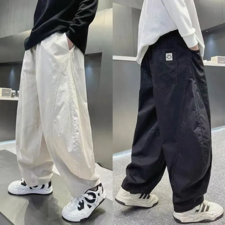 【水洗棉】男童裤子2025春秋宽松休闲工装裤秋冬款潮牌一体绒弯刀裤