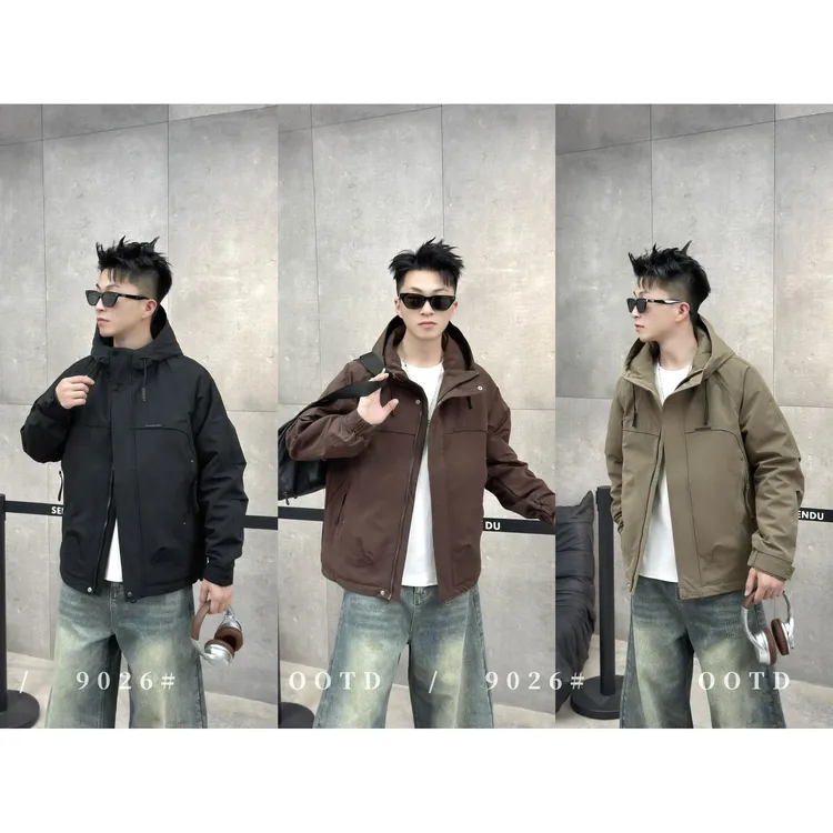 【二棉冲锋衣】新款百搭男士连帽加厚二棉外套9026