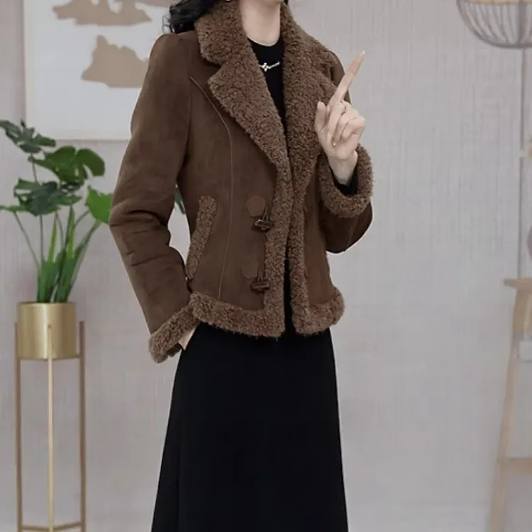 高档磨毛植绒皮毛一体上衣两件套2025冬季新款加绒加厚保暖礼服裙