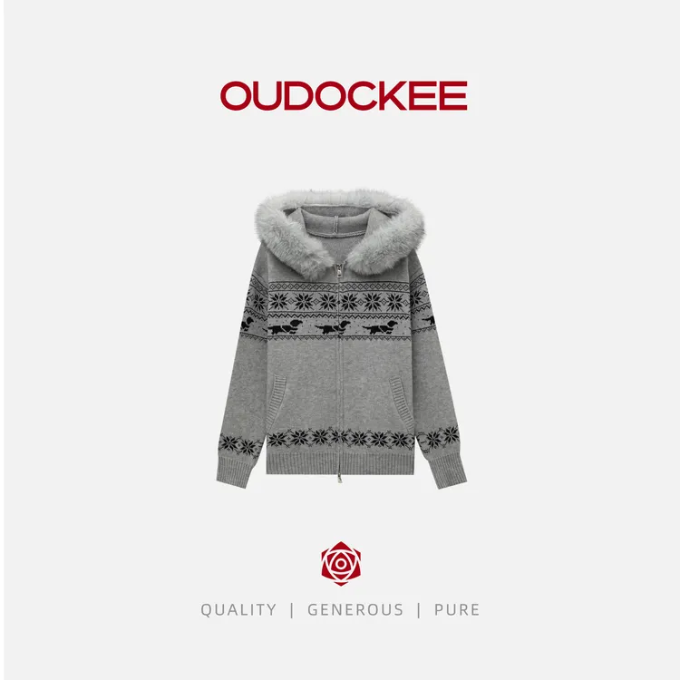 OUDOCKEE 鸥鸥【雪花毛衣】韩系加厚慵懒风毛衣毛领外套 MACAB1065T