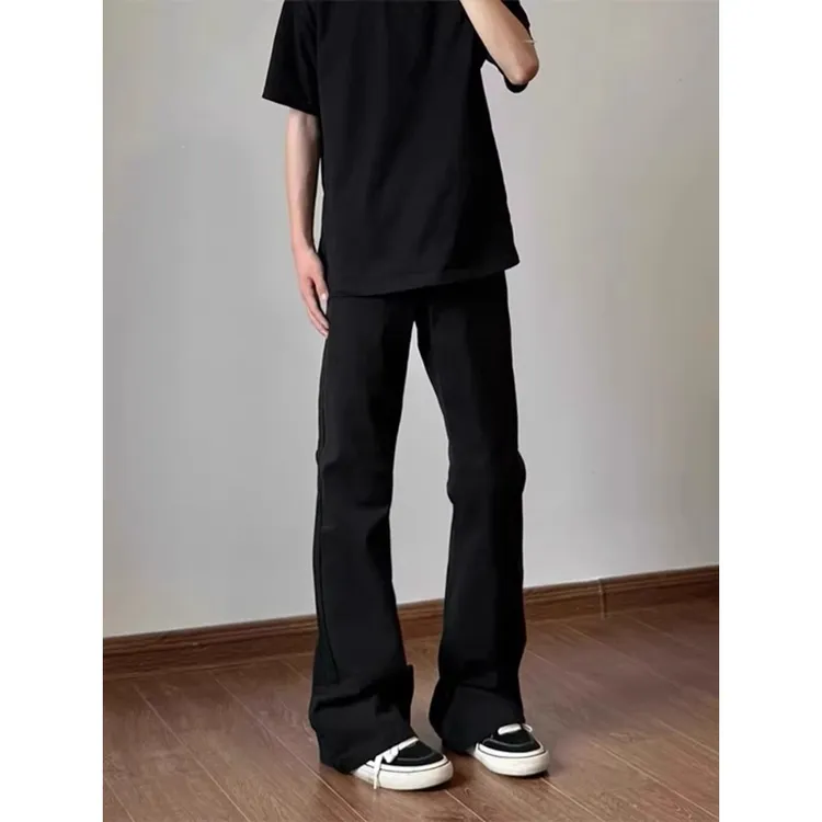 cleanfit黑色微喇牛仔裤男款秋季修身显瘦裤子美式高街vibe直筒裤