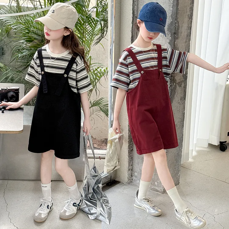 女童夏季背带短裤套装2025新款中大童女孩洋气时髦夏装穿搭一整套