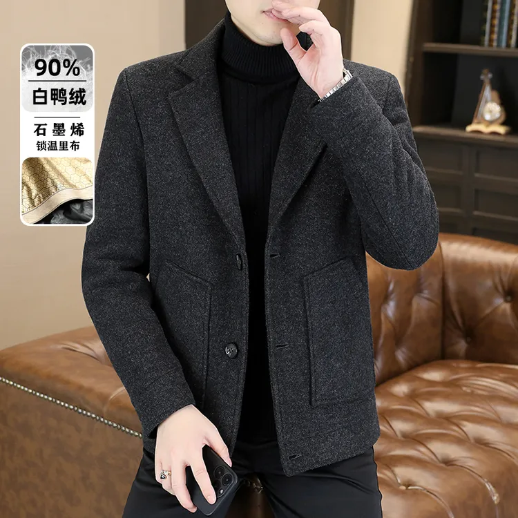 高档翻领羽绒毛呢外套男士秋冬新款时尚短款休闲呢大衣男装2871