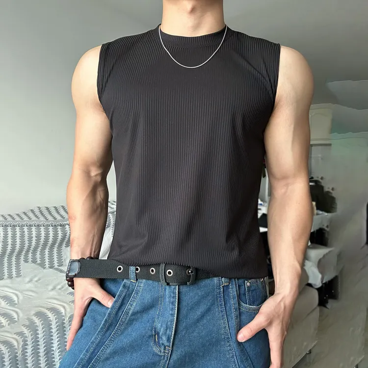 【质感坑条】夏季坎肩背心男冰丝运动跑步训练速干纯色T恤圆领透气