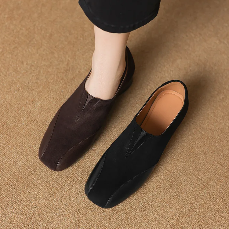 3CM，羊皮复古港风薄款深口单鞋女豆豆鞋春季复古羊皮秋季浅口单鞋