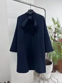 意大利璡口绵羊毛！经典休闲V领藏青色羊毛大衣气质时尚百搭简约