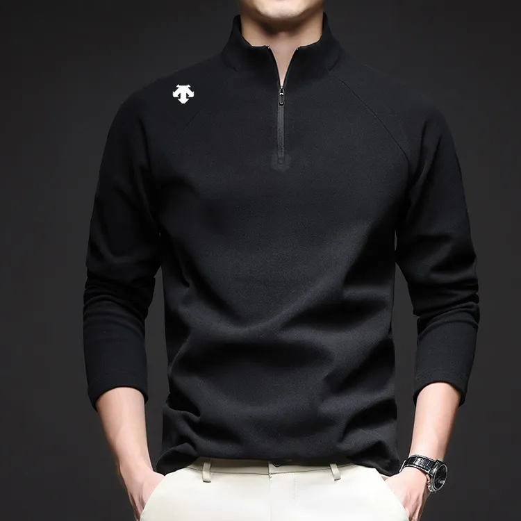 迪桑家2025年秋冬季新款男士德绒半高领拉链长袖T恤打底衫上衣潮