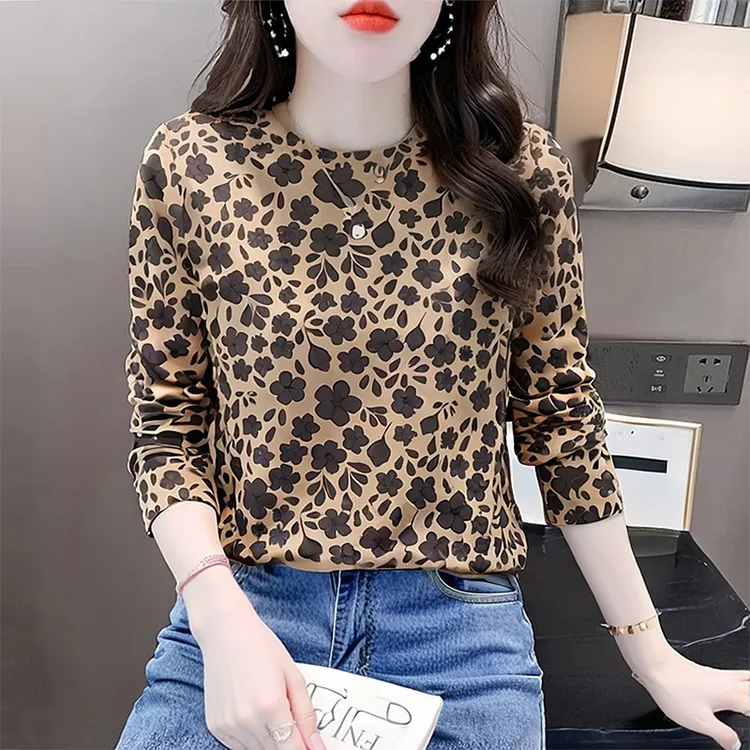 圆领长袖t恤女修身减龄妈妈装外穿打底衫2025新款秋季上衣服女装