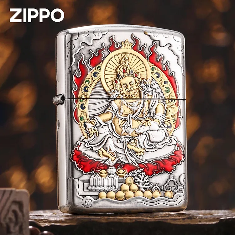 ZIPPO/之宝打火机黄财神盔甲镀银镀金色送男朋友收藏佳品