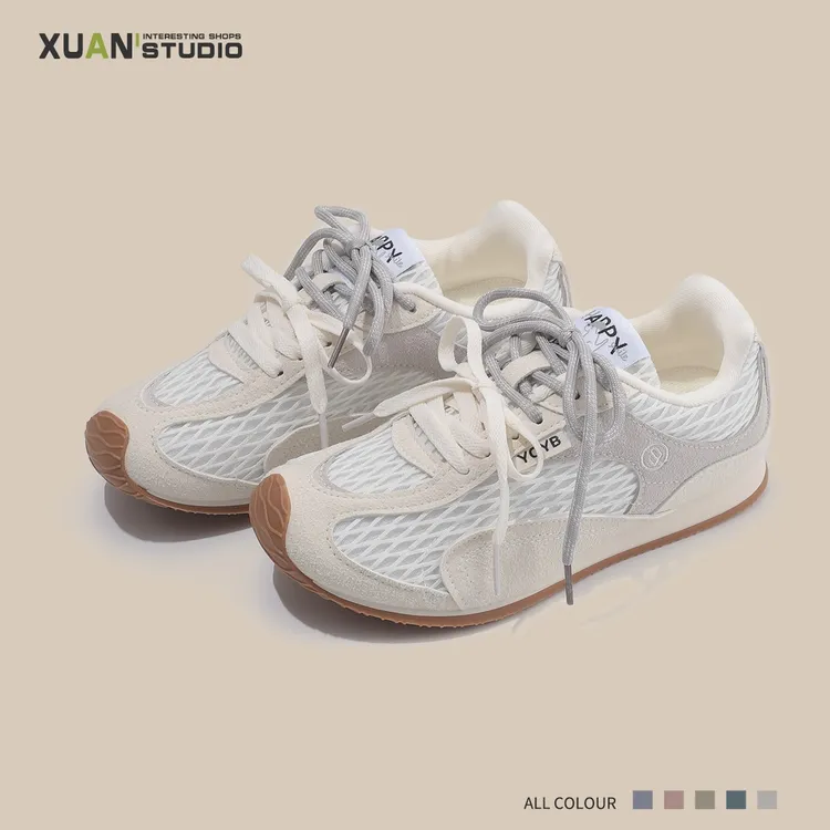港风复古百搭老爹鞋2025夏季新款网面设计德训鞋女鞋chic风运动鞋