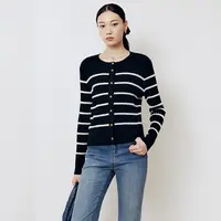 【王雪糕专属】firststation条纹撞色长袖针织开衫毛衣女9123A