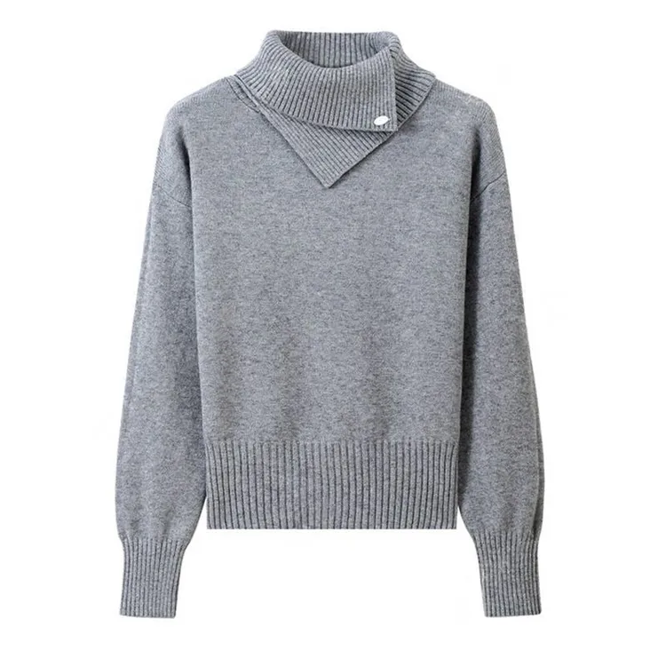 独特超好看围巾领毛衣女2026年新款小个子修身显瘦针织上衣K1-73