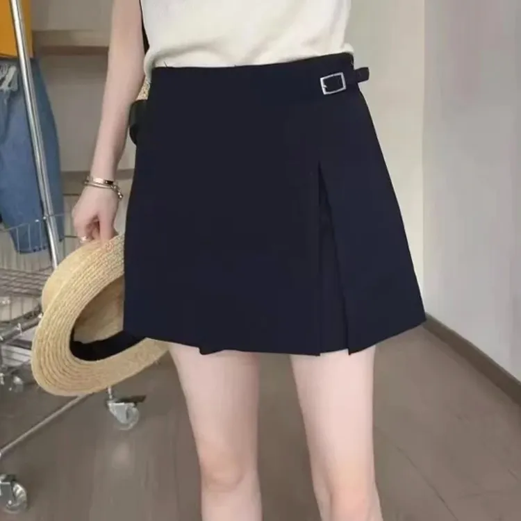 韩系高级感气质半身裙女2025夏季流行新款裤裙开叉百搭显瘦短裙子