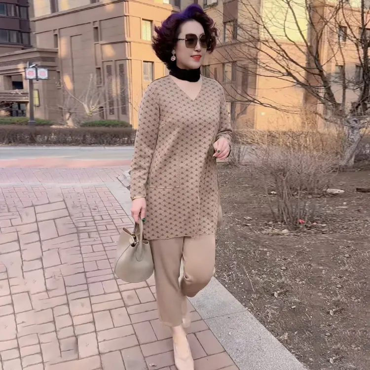 休闲空气棉两件套春秋新款中长款衬衫女上衣宽松小脚裤时髦套装女
