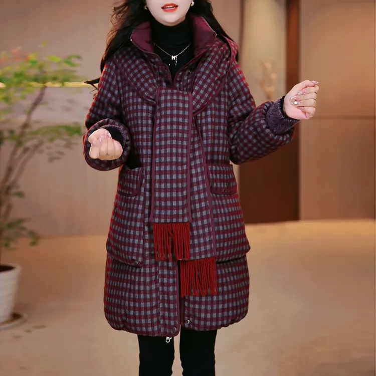 格子棉服外套女冬季2025新款今年流行爆款轻奢妈妈中长款保暖棉衣