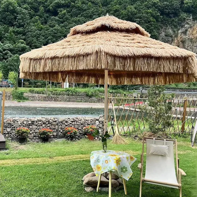 双顶茅草伞伞具露营别墅阳台太阳简约公园罗马伞桌椅沙滩家用遮阳
