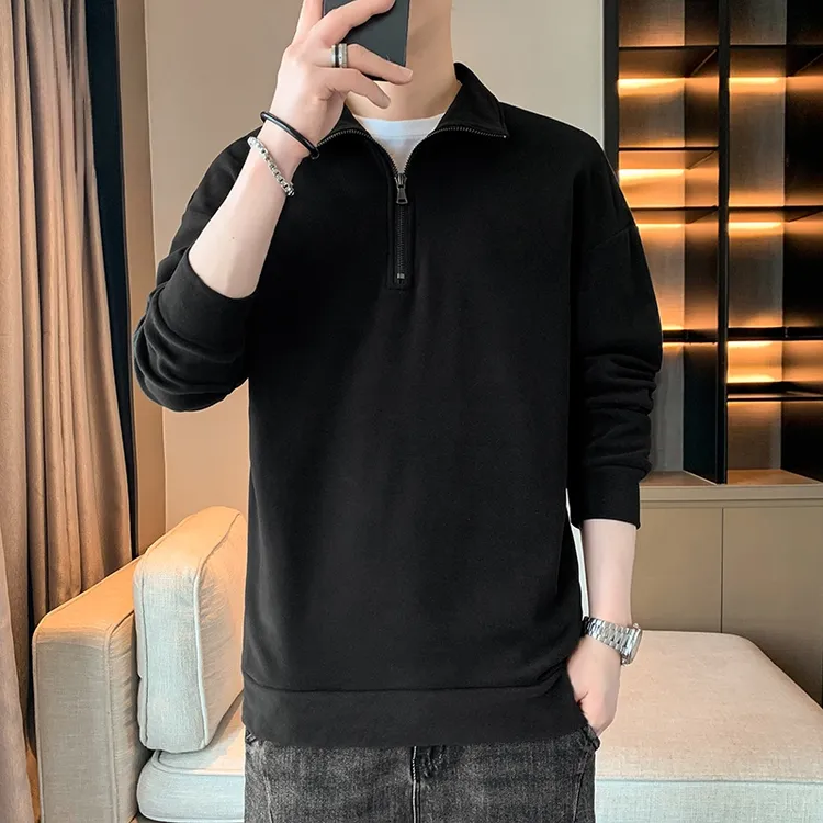 PLAYBOY/花花公子半高拉链立领卫衣秋冬季百搭休闲男士德绒打底衫