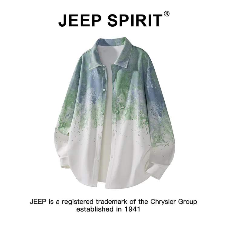 JEEPSPIRIT吉普扎染渐变长袖衬衫男士春秋季潮流宽松情侣休闲外套