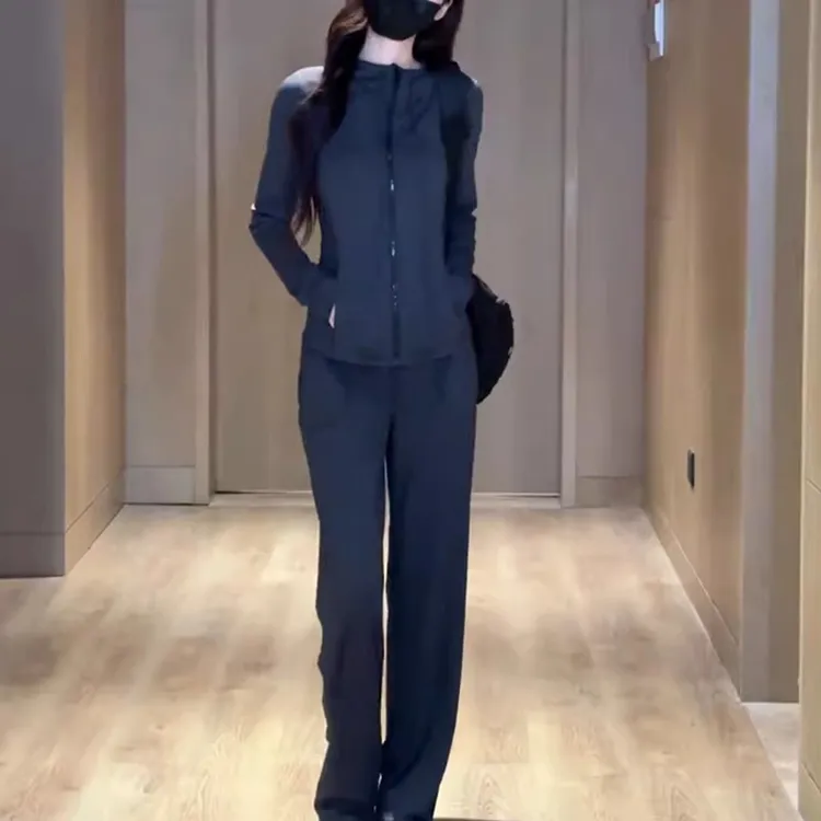 灰色运动套装女士2025春季新款时尚休闲卫衣修身显瘦阔腿裤俩件套