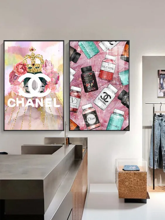 潮流时尚服装店挂画高级感试衣间女装店装饰画奢侈品logo专柜壁画