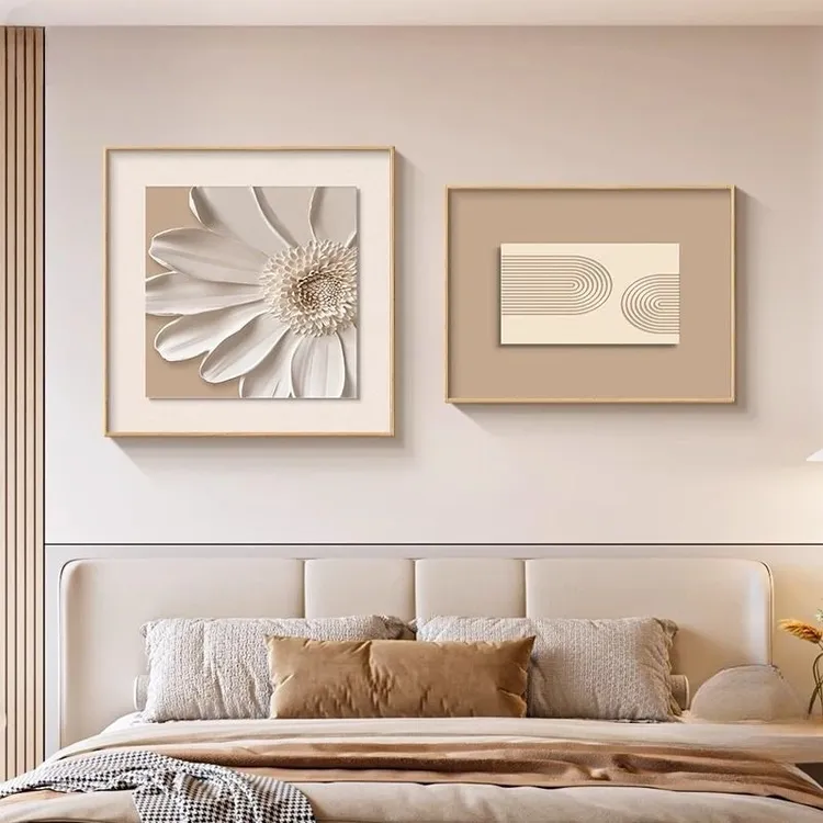 奶油风卧室床头装饰画花卉主卧双联挂画房间背景墙餐厅卧室挂画