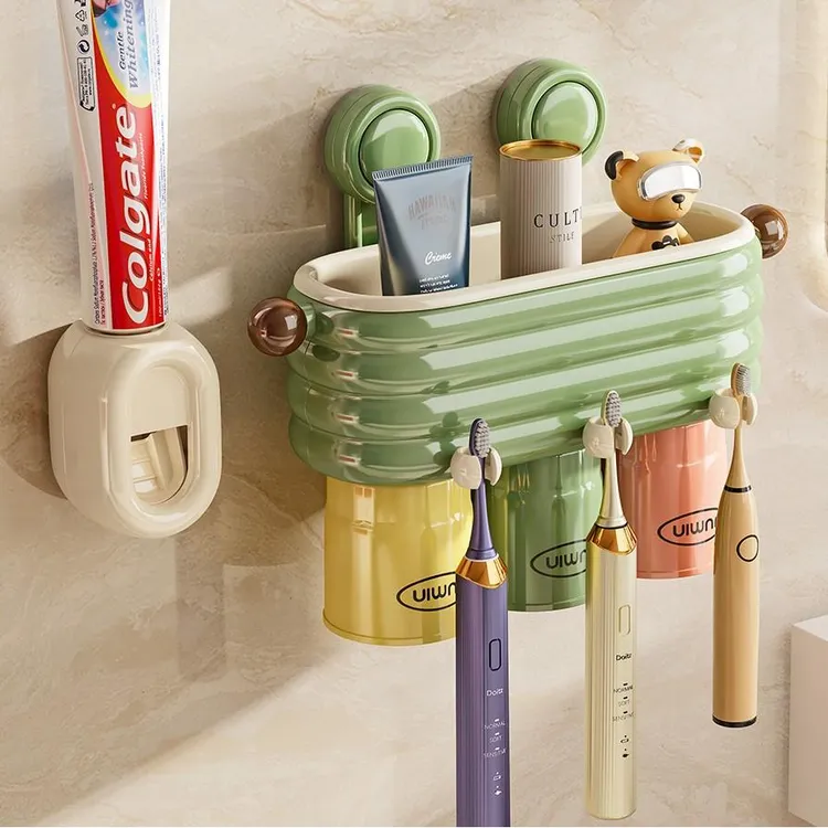 多巴胺吸盘牙刷置物架壁挂式免打孔2025新款浴室漱口杯电动牙刷架