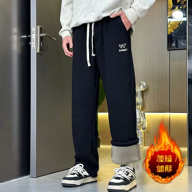 青少年学生冬季休闲直筒加绒加厚卫裤宽束两用时尚百搭抽绳休闲裤