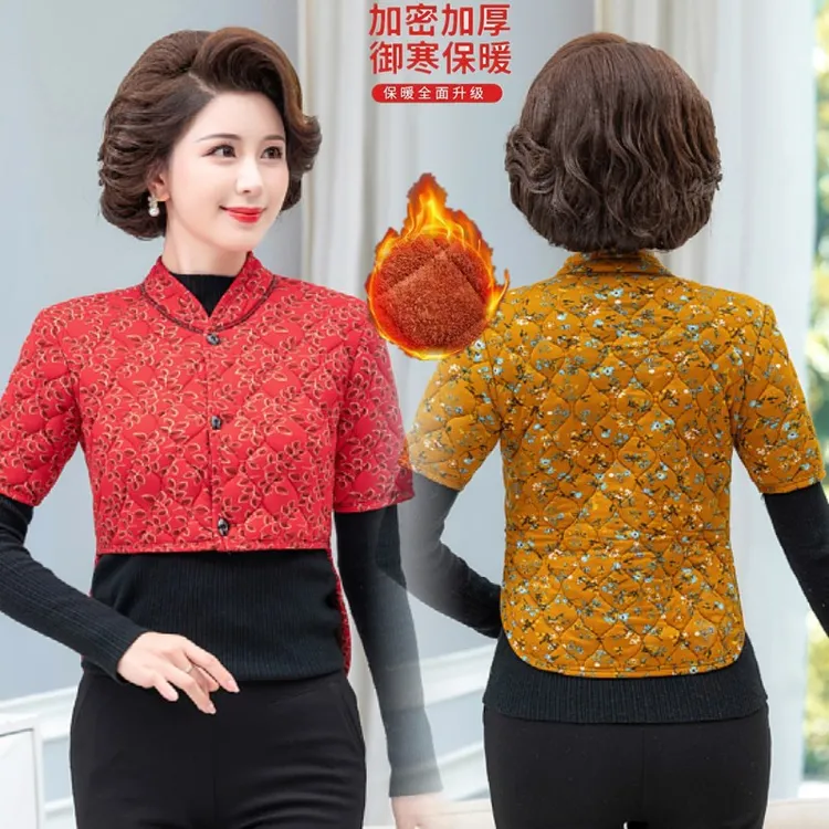 中老年女装秋冬新款短袖小马甲妈妈加厚加绒护肩洋气保暖护背坎肩