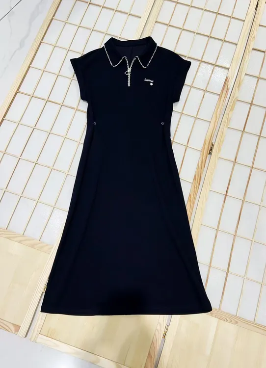 【香香严选】”慵懒时光“藏青无袖连衣裙翻领钻链气质通勤裙6523