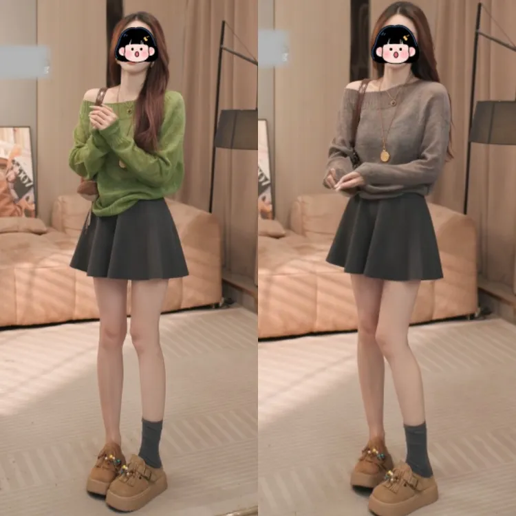 2025新款时尚气质宽松针织上衣+高腰百搭显瘦裤裙LK2506180