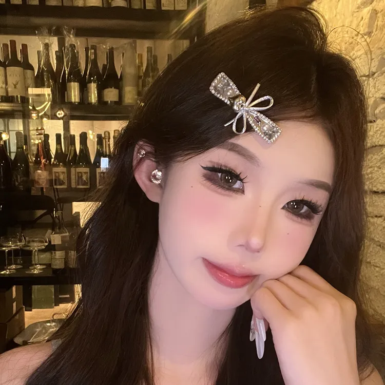ins韩系设计高级感水钻蝴蝶结发夹精致少女刘海边夹