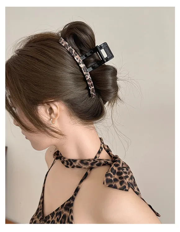 【艾米】法式老钱风复古豹纹一字夹早秋轻奢盘发夹M228