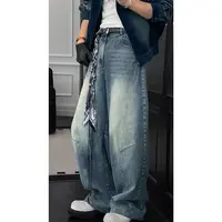 龙叨叨秋季新品重磅美式复古设计感牛仔裤男痞帅宽松休闲长裤潮