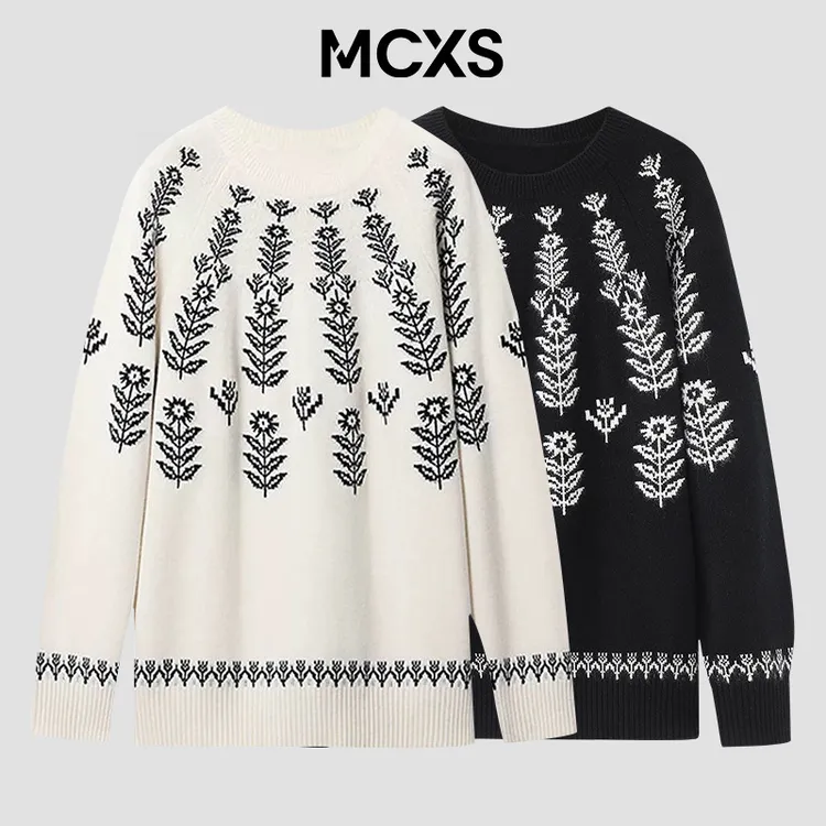 悠悠专属费尔岛圆领虚提羊毛打底衫女2025冬季新年复古休闲宽松氛围感毛衣