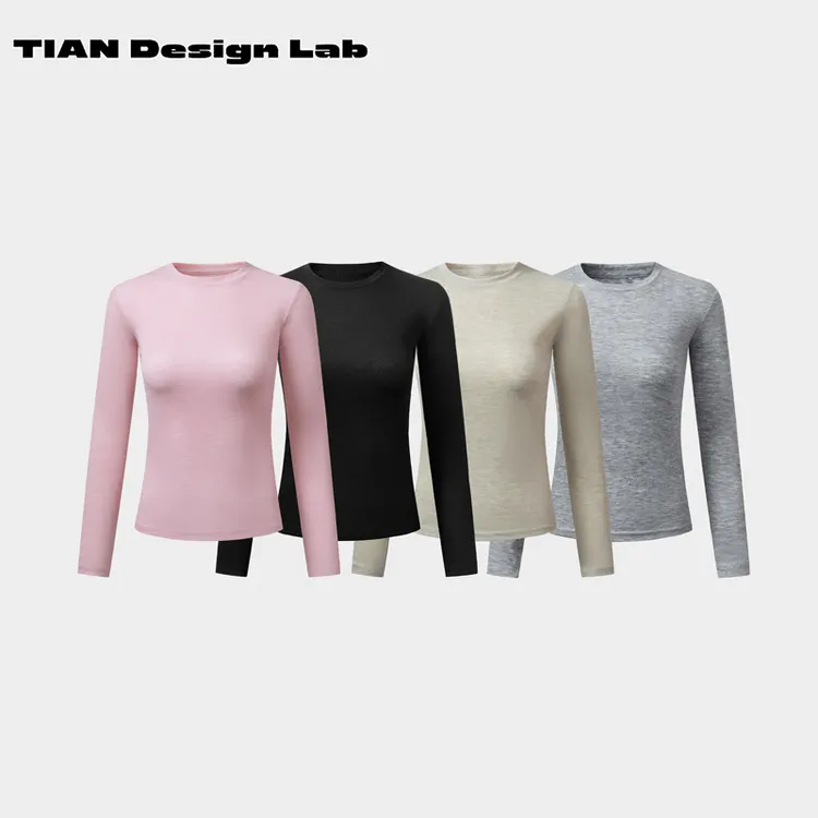 Tian design lab简约秋冬保暖绵羊毛显瘦白色打底衫长袖t恤女