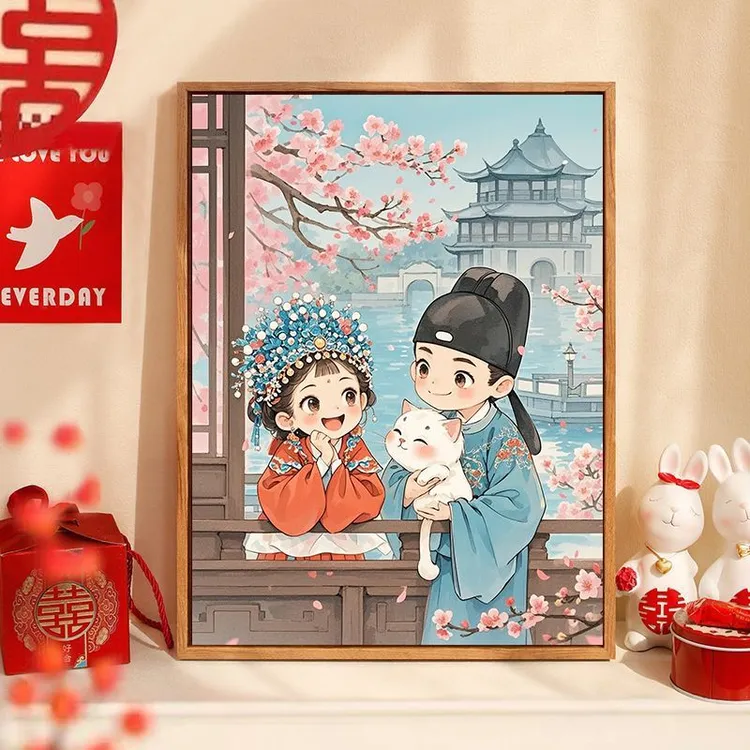 情侣数字油画2025新款手工diy中国风治愈系手绘客厅丙烯油彩画画