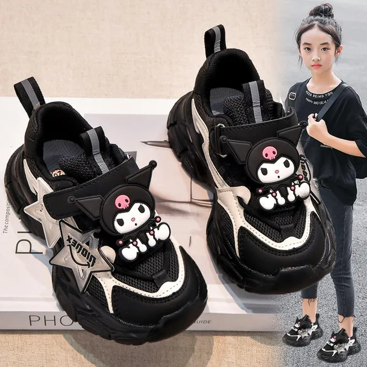 安踏联名ZHIO库洛米女童鞋2025秋季新款黑色儿童运动中大童女孩鞋