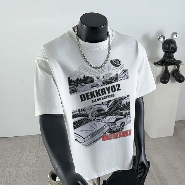 美式潮牌设计感印花纯棉T恤男女百搭休闲夏季宽松ins帅气圆领上衣