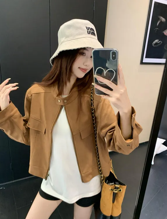 美拉德咖色麂皮绒外套女春秋季韩版显瘦宽松休闲短款时尚夹克上衣