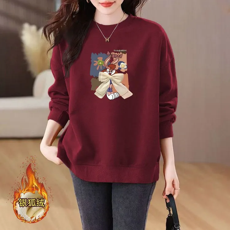 胖mm秋冬款时尚气质洋气圆领纯棉套头卫衣女中年大码休闲上衣T恤