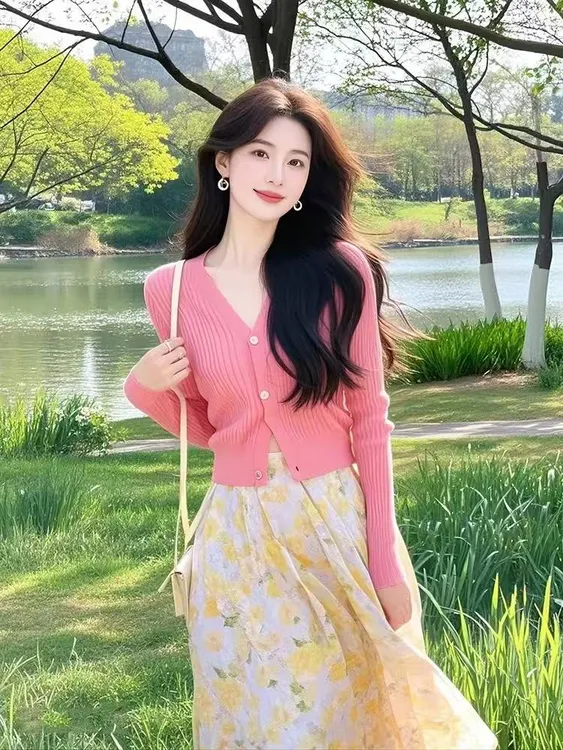 SS548开春小清新一整套穿搭韩风chic法式名媛气质两件套装裙