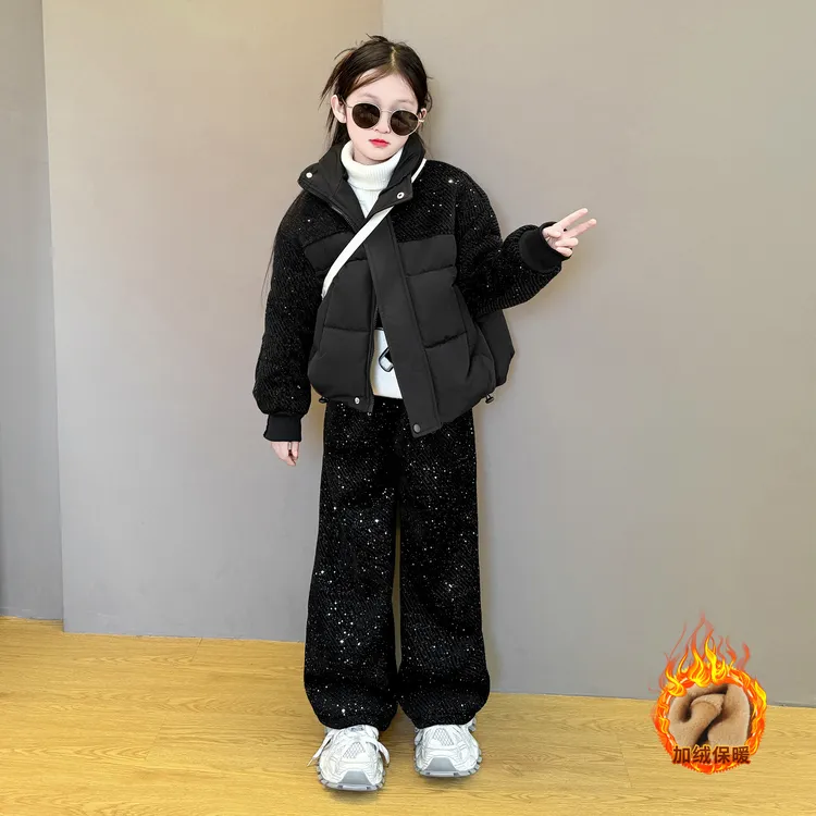 女童2025新款儿童秋冬季韩系时尚棉服满天星加绒休闲裤两件套潮酷